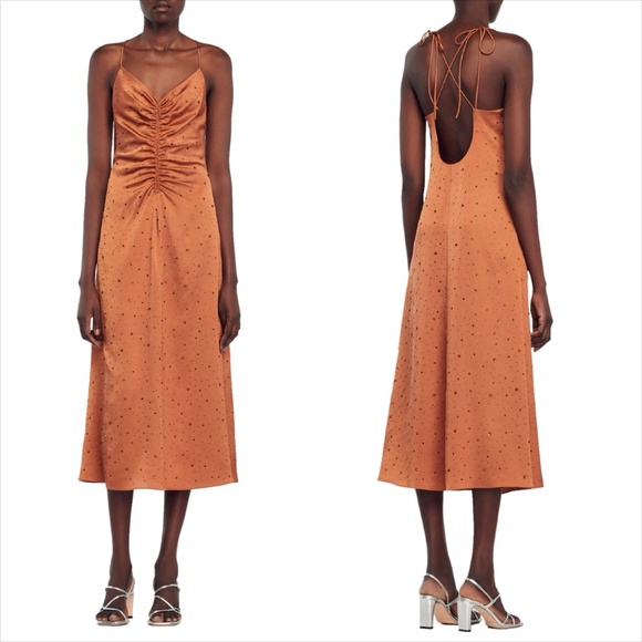 Sandro praline strass Marron rhinestone midi dress FINAL PRICE - Picture 1 of 8
